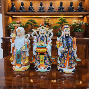 Bộ tượng tam đa Tam Tinh phúc lộc thọ chất liệu gốm sứ cao cấp mang lại tài lộc phúc đức cho gia chủ