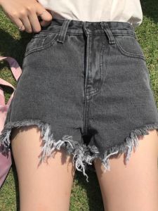 กางเกงขาสั้นผ้ายีนส์เอวสูงสำหรับผู้หญิง ฤดูร้อน 2025 กางเกงขาสั้นทรงเอหลวมๆ ที่เข้ารูปได้หลากหลาย ทรงหลวม ทรงหลวม ทรงหลวม