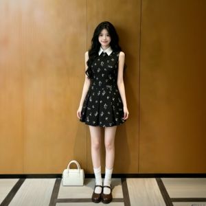 CHANGTONG | Vintage Unique Floral Waist Cinching Flared Short Dress