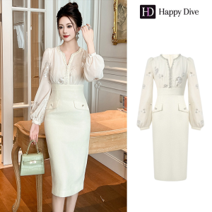 Happy Diva ชุดผู้หญิงชุดสีขาวพิมพ์ลายชุดวินเทจชุดงานเป็นทางการชุดปาร์ตี้ชุดทํางานชุดวันเกิดชุดปาร์ตี้ 51153