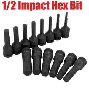 1/2 Inch Impact Hex Bit Socket Set H4-H22 Drive Impact Allen Bit Socket Set for DIY Household Car Bike Repair Home Tools