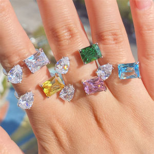 ZAKOL Trendy Geometric Cubic Zirconia Copper Rings For Women Silver Color Metal Crystal Ring Party Wedding Daily Jewelry