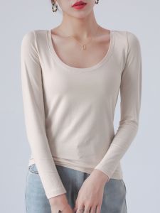 Low-Neck Pure Cotton Slim Fit Long Sleeve round Neck Base Shirt Womens Fashionable Inner Wear T-Shirt Spring Autumn Clothing