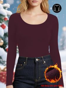 Áo Thun Nữ Giữ Nhiệt Mùa Lạnh Lót Lông Cừu Tay Dài Chất Liệu Dệt Kim Siêu Mềm Mặc Thường Ngày Dùng Được Quanh Năm Chất Liệu Polyester Và Elastane