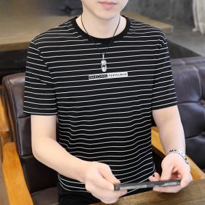HENGYUANXIANG | Hengyuanxiang Mens Short Sleeve T-Shirt Thin Round Neck Breathable Summer New Fashion Casual Stripe Body Shirt Lightweight