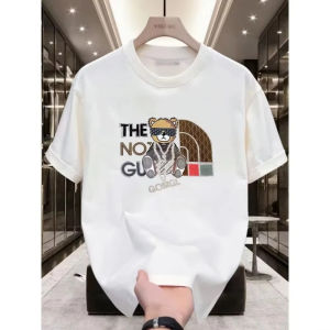 26 Spring and summer Bear Print Pure Cotton Womens Korean Casual All-round Collar Short-sleeved Fashion Tee Luxury T-shirt ins
