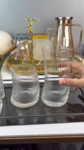 Cốc thuỷ tinh cafe họa tiết sọc dáng trụ tròn 280ml 380ml 1 chiếc Ly thủy tinh cao cấp Glass Home