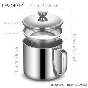Bộ Lọc Dầu Bằng Thép Không Gỉ 1.1/1.3L Có Nắp Và Bộ Lọc Bộ Tách Mỡ Chịu Nhiệt Độ Cao Để Nấu Ăn Dụng Cụ Gia Vị Thủ Công Thân Thiện Với Môi Trường