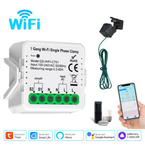 Tuya Smart WiFi Energy Meter 1CH 2CH Current Transformer Clamp Power Consumption Monitor Electricity Statistic Alexa Google Home