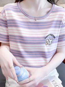 Áo Thun Nữ Tay Ngắn Kẻ Sọc Mùa Hè Rộng Rãi Đa Năng Nửa Tay Cổ Tròn Thoáng Khí Chống Nắng Thời Trang Đồ Lót