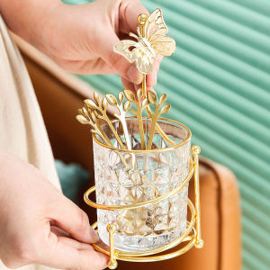 Golden Leaf Design Dessert Fork and Spoon Set
