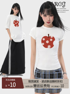 American Style White Short Sleeve T-Shirt Women Summer Slim Fit Hot Girl Short Style Top Commute Simple Style Pure E-commerce