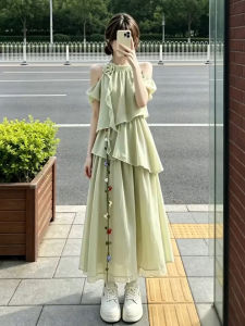 NIUVIES | Off-shoulder French Green Long Dress