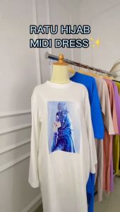 Midi Dress Kekinian Ratu Hijab Midi Kaos Katun Combed 24s Sablon S M L XL XXL 3XL Tunik Jumbo Adem