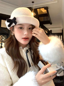 Korean Style Gold Style Bow Fisherman Hat Womens Autumn and Winter Retro Warm Suitable for Square and round Face Big Head Circumference Bucket Hat