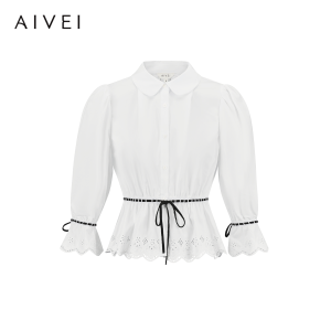AIVEI | French Romantic Style Cinched Waist Bell Sleeve Shirt
