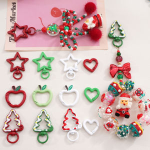 1Pc Metal Spring Clasp Keychain Christmas Tree Key Ring Connector - DIY Christmas Charm Accessory for Apple/Star/Heart Keychains