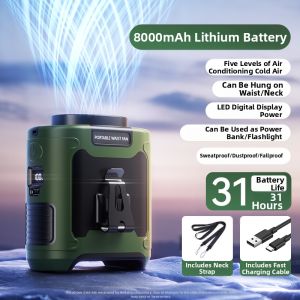 Doublepow | Portable Hanging Waist Fan High Temperature Outdoor Work Site USB Rechargeable Mini Fan Cooling Summer Heat Relief Tool