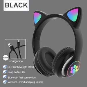 Headphone Macaron LED Color Light Cute Cat Ear Headphone with Mic STN-28 Foldable Wireless Headphones Bluetooth Earphone HiFi Stereo Headset Bluetooth Headset Gaming No Delay Henset Bloetooth