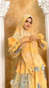 Seraya Vol 2 Setelan Gamis Syari Set Khimar Ceruty Printing Dress Muslim Pesta