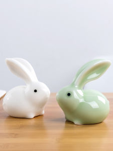 Cute White Rabbit Ceramic Figurine Wealth Attracting TV Cabinet Office Desk Decorations Modern Simple Style Living Room Ornaments