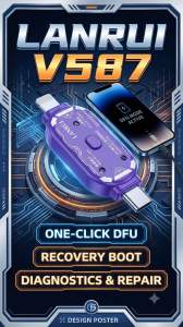 Lanrui V587 One-Click DFU Recovery Boot Mode Engineering Tool. Purple USB-C connector. For mobile device repair.