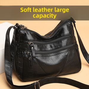 Fashionable Multi-Layer Womens Shoulder Bag 2023 New Korean Style PU Soft Leather Slant Cross Bag Ladies Middle-Aged Mother Bag