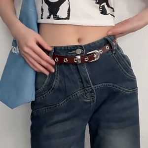 Versatile Punk Belt Retro Double-Breasted Metal Belts Punk Girl Star Hollow Rivet Double Breasted Belt Tali Pinggang