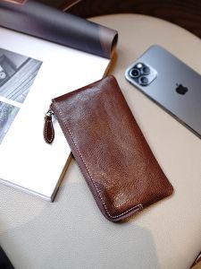 Ví Da Bò Tannin Tự Nhiên Đơn Giản Có Khóa Kéo Ví Đựng Thẻ Điện Thoại Di Động Ví Nữ Dài Hình Chữ Nhật