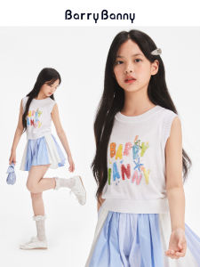 BarryBanny Girls Colorful Ice Silk Vest Sleeveless Summer New Fashion Childrens Outerwear Casual round Neck Short Thin Model Shot