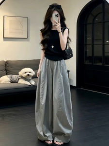 LIRUSHAN | Summer Stylish Black Sleeveless Top and Wide Leg Pants Set