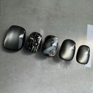 Handmade Black Cat Eye Short Wearable Nail Art Stickers Detachable False Nails Pure Color Minimalist Style Nail Extensions