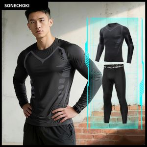 Bộ Đồ Chạy Bộ Nén Dành Cho Nam Áo Sơ Mi Dài Tay Khô Nhanh Và Quần Legging Tập Gym Tập Thể Dục Cơ Bắp Áo Thể Thao Áo Thun Cổ Chữ O