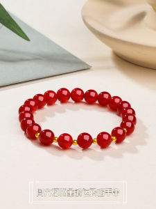 ZHOU LIU FU 周六福 750/18K Gold Bracele Fortune Red Agate Beaded Stretch Bracelet for Women Girls Lovers 18cm C1910525