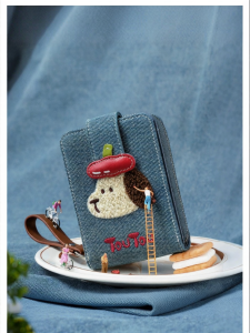 TOUTOU | Cute Dog Print Denim Wallet Card Holder for Children