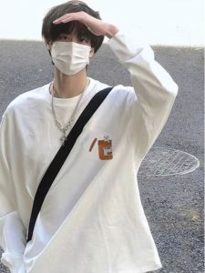 American High Street Pure Cotton Long Sleeve T-Shirt Mens Autumn Winter Loose Fit Fleece Lined Base Layer Shirt Top