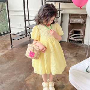 Princess Style Girls Summer Dress Puffy Short Sleeve Baby Girls Dress A-Line Skirt Sweet Cute Childrens Clothing