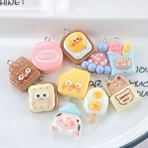 DIY Handmade Jewelry Accessories Resin Simulation Food Toast Bread Sunny Side Up Cake Milk Cow Milk Bottle Mini Pendant