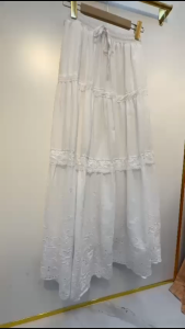 KATBOL WHITE SKIRT / Rok Putih Brukat Katun Bolong Premium by Zilkalabel / Bawahan Panjang Renda Bangkok Korean Style / Outfit Korea Cantik Elegan Coquette Aesthetics / Pakaian Wanita Prempuan Bordir Full Furing Zilka