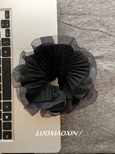 Elegant Double Layer Black Flower Bud Headband with Wooden Edge Design Korean Style Hair Ties Fashionable Hair Rings