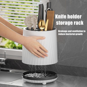 [SG STOCKS] 360° Rotating Kitchen Utensils Organiser/Kitchen knife storageHolder with Removable Base 9 Compartment
