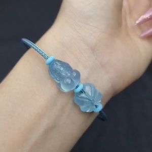 Q494 Vòng cáp cỏ 4 lá tỳ hưu Aquamarine Thủy và Mộc - Phong Thuỷ TUDO P