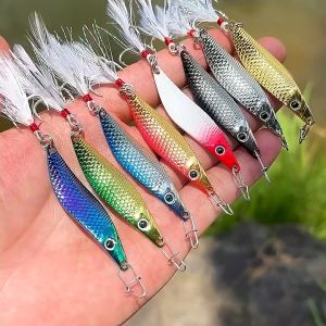 Fishing Spoon Lure - S Shape, Reflective Leech, Strengthen Hook with Feather, Pineapple, Long Shot, Sinking Fake Bait, to Attack Mandarin Fish