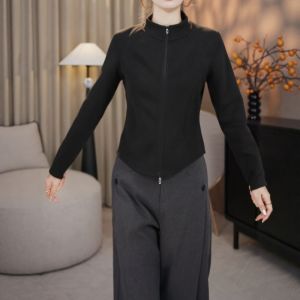 Moxueer | Elegant Double Zipper Stand Collar Hoodie Outerwear Slim Fit