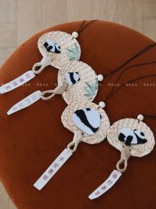 Cute Little Fan Panda Car Hanging Ornament Chinese Style Vehicle Decoration Lucky Message Wish Carriage Accessory