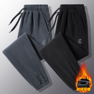 Thickened Fleece Lined Casual Pants Mens Autumn Winter Outerwear Warm Sports Sweatpants Loose Fit Polyester Fiber