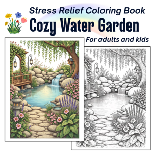 Cozy Water Garden Coloring Book for Adult Stress Relief Flower Ponds Fountain Buku Mewarna Dewasa