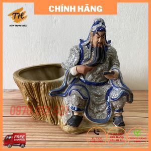 Chậu tượng Bonsai Quan Công đọc sách gốm Bát Tràng trồng cây cảnh đẹp