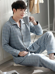 JIALEFEN | Thickened Winter Air Layer Long Sleeve Mens Pajamas