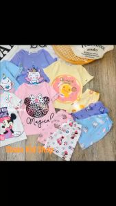 (Bé 19-30kg) Bộ thun lạnh tay bèo in hình dễ thương cho bé gái